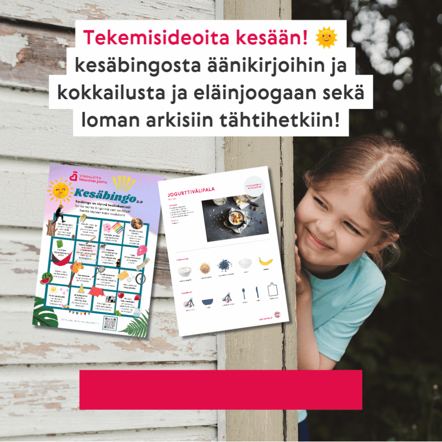 tekemisideoita kesaan kesabingosta aanikirjoihin ja kokkailusta ja elainjoogaan